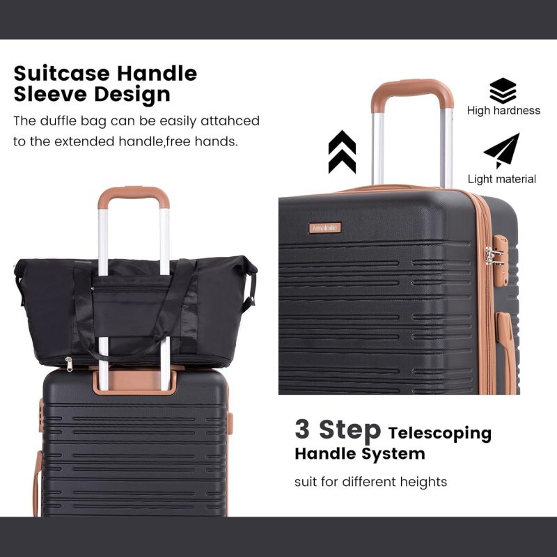 Luggage Sets 5 Piece,Suitcases with Double Spinner Wheels and TSA Lock,Hardcase 3 set Luggage with Travel Duffle Bag,Carry On Luggage Set