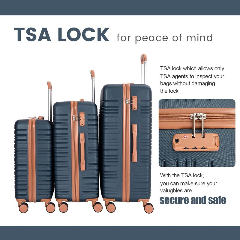 Luggage Sets 5 Piece,Suitcases with Double Spinner Wheels and TSA Lock,Hardcase 3 set Luggage with Travel Duffle Bag,Carry On Luggage Set