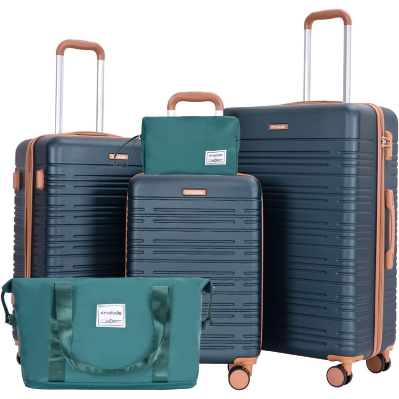 Luggage Sets 5 Piece,Suitcases with Double Spinner Wheels and TSA Lock,Hardcase 3 set Luggage with Travel Duffle Bag,Carry On Luggage Set