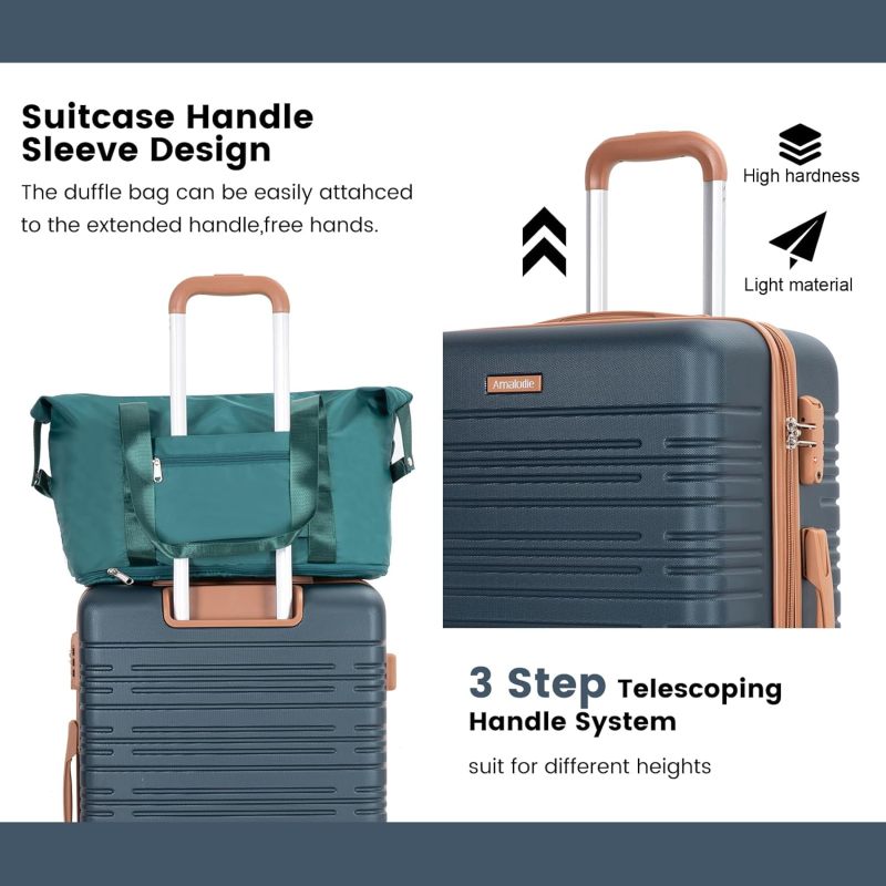 Luggage Sets 5 Piece,Suitcases with Double Spinner Wheels and TSA Lock,Hardcase 3 set Luggage with Travel Duffle Bag,Carry On Luggage Set