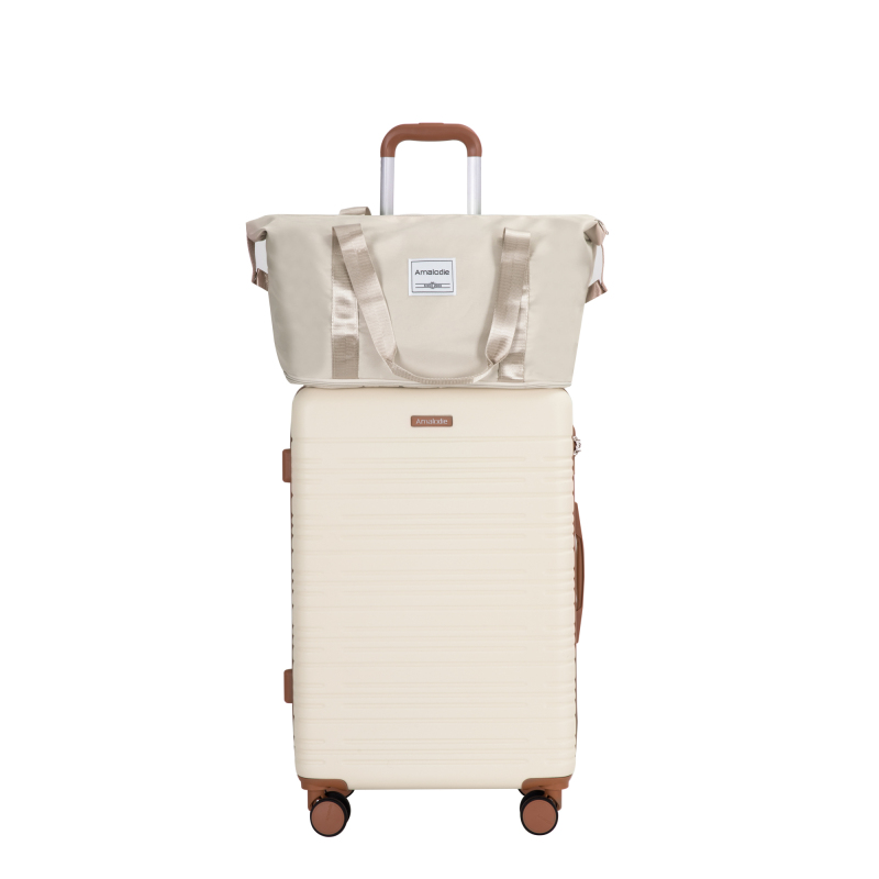 Amalodie luggage 6 Piece Luggage Set, ABS Hard Shell Travel Suitcase with TSA Lock,Beige