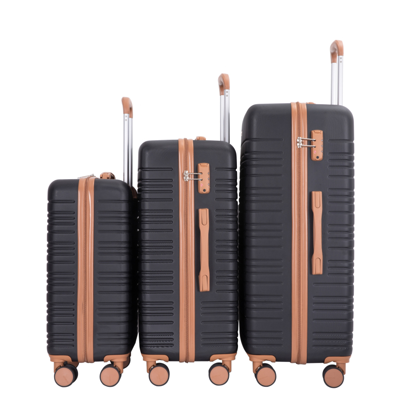 Amalodie luggage 6 Piece Luggage Set, ABS Hard Shell Travel Suitcase with TSA Lock,Black