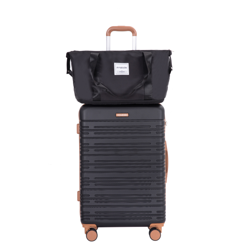 Amalodie luggage 6 Piece Luggage Set, ABS Hard Shell Travel Suitcase with TSA Lock,Black