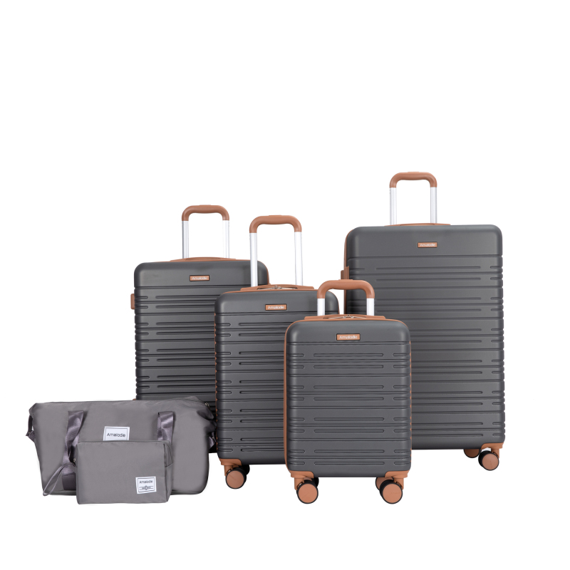 Amalodie luggage 6 Piece Luggage Set, ABS Hard Shell Travel Suitcase with TSA Lock,Dark Gray