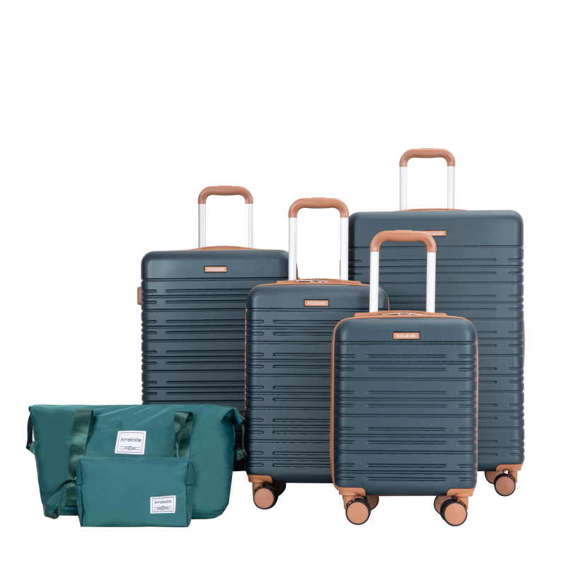 Amalodie luggage 6 Piece Luggage Set, ABS Hard Shell Travel Suitcase with TSA Lock,Dark Green