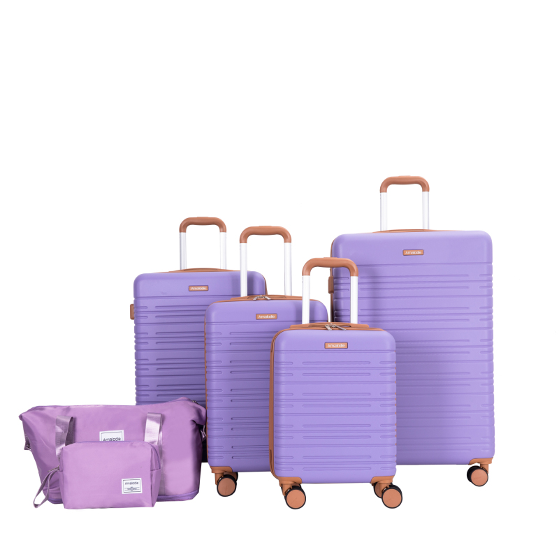 Amalodie luggage 6 Piece Luggage Set, ABS Hard Shell Travel Suitcase with TSA Lock,Light Purple