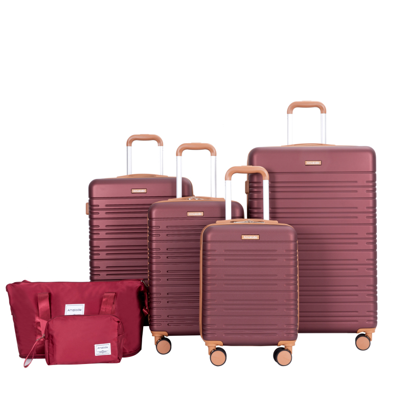 Amalodie luggage 6 Piece Luggage Set, ABS Hard Shell Travel Suitcase with TSA Lock,Wine Red