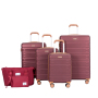 Amalodie luggage 6 Piece Luggage Set, ABS Hard Shell Travel Suitcase with TSA Lock,Wine Red