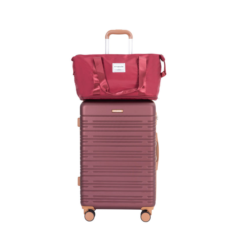 Amalodie luggage 6 Piece Luggage Set, ABS Hard Shell Travel Suitcase with TSA Lock,Wine Red
