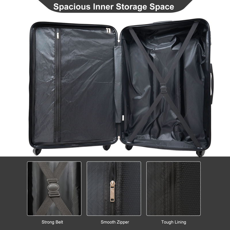Travelhouse 5-Piece Hardside Luggage Set Spinner Lightweight Suitcase with TSA Lock & Duffel Bag,Black