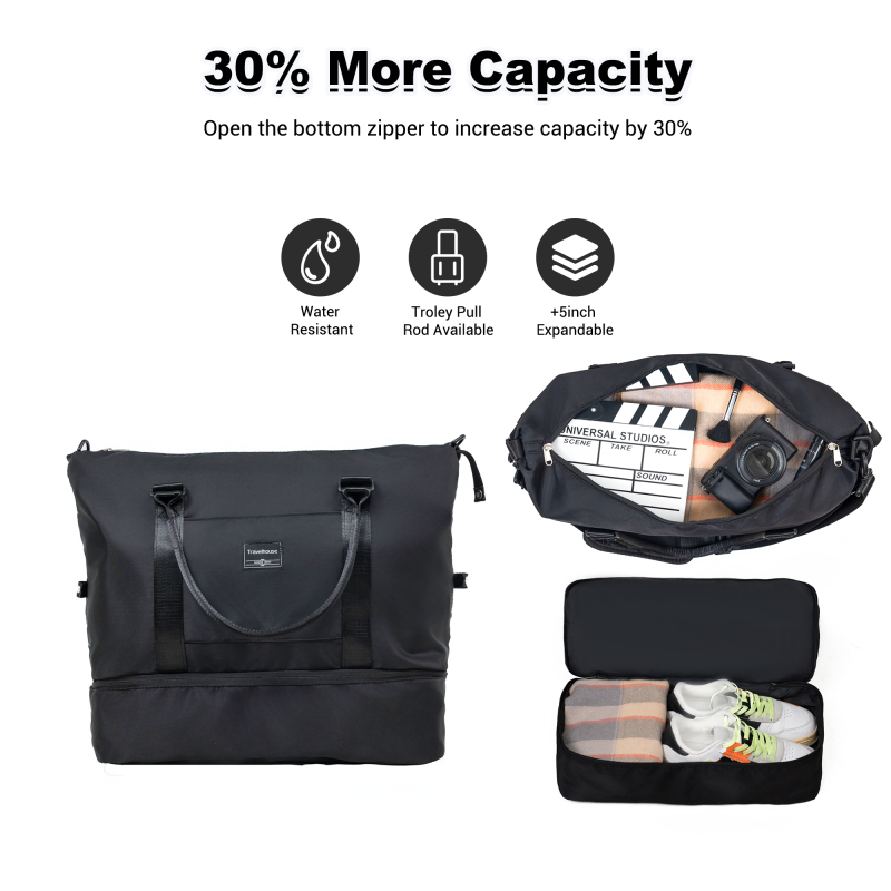 Travelhouse 5-Piece Hardside Luggage Set Spinner Lightweight Suitcase with TSA Lock & Duffel Bag,Black