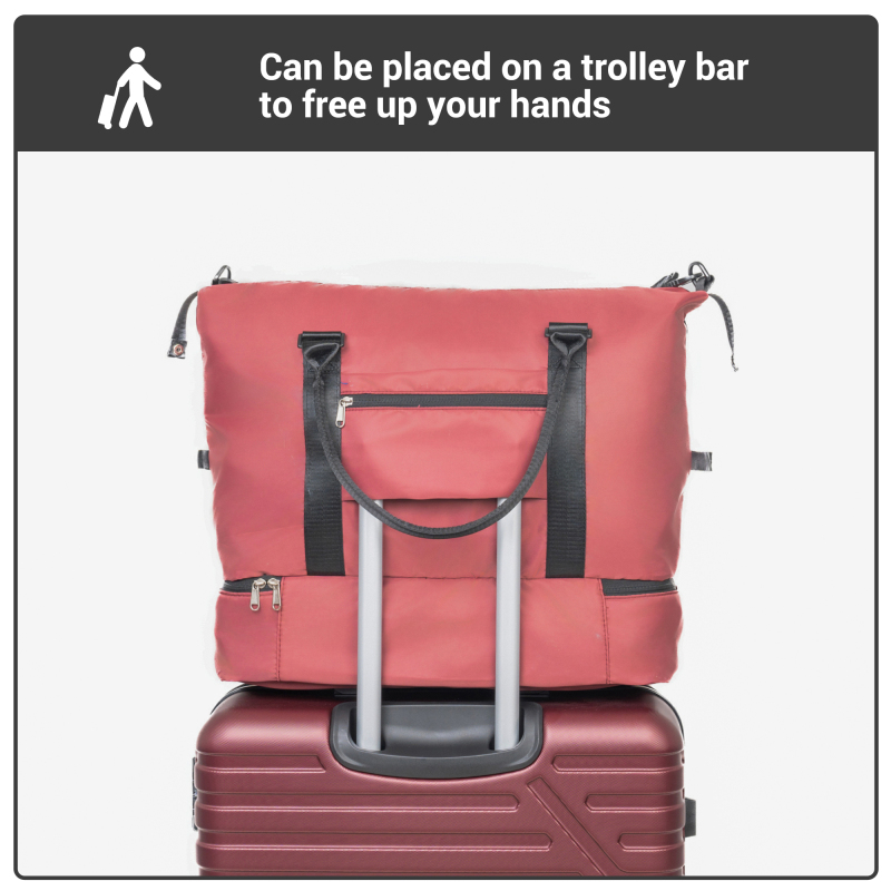 트래블하우스 5피스 하드케이스 여행 가방 세트, 하드쉘 확장형 경량 캐리어, TSA 잠금장치, 스피너 휠, 더플백 포함 (와인 레드)