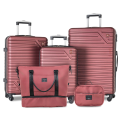 Travelhouse 5 Piece Hardside Luggage Set Hardshell Expandable Lightweight Suitcase TSA Lock Spinner Wheels with Duffel Bag.(Wine Red)