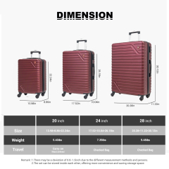 Travelhouse 5 Piece Hardside Luggage Set Hardshell Expandable Lightweight Suitcase TSA Lock Spinner Wheels with Duffel Bag.(Wine Red)