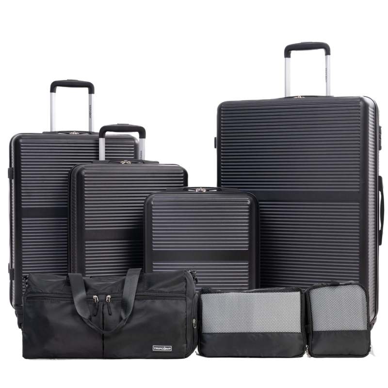Tripcomp 7-Piece Hardside Luggage Set, Lightweight Suitcase with Spinner Wheels, TSA Lock and Travel Bag,Black