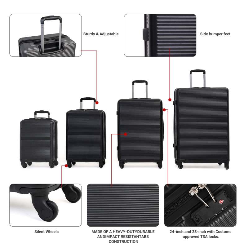 Tripcomp 7-Piece Hardside Luggage Set, Lightweight Suitcase with Spinner Wheels, TSA Lock and Travel Bag,Black