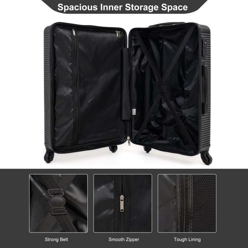 Tripcomp 7-Piece Hardside Luggage Set, Lightweight Suitcase with Spinner Wheels, TSA Lock and Travel Bag,Black
