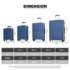 Tripcomp 7-teiliges Hartschalen-Gepäckset mit TSA-Schloss, leichter ABS-Koffer (16/20/24/28 Zoll) mit 360°-Silent-Spinner-Rädern, Seesack und 2 Packwürfeln (blau)