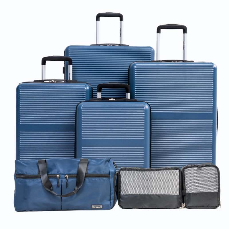 Tripcomp 7-Piece Hardside Luggage Set with TSA Lock Lightweight ABS Suitcase (16/20/24/28 Inch) with 360° Silent Spinner Wheels, Duffel Bag and 2 Packing Cubes (Blue)