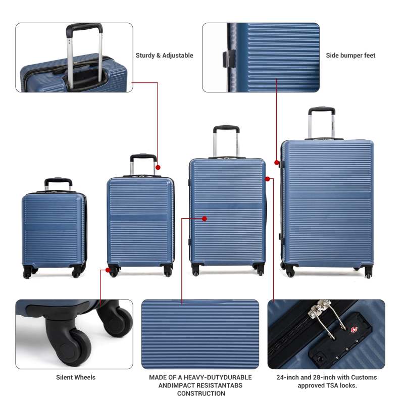 Tripcomp 7-Piece Hardside Luggage Set with TSA Lock Lightweight ABS Suitcase (16/20/24/28 Inch) with 360° Silent Spinner Wheels, Duffel Bag and 2 Packing Cubes (Blue)