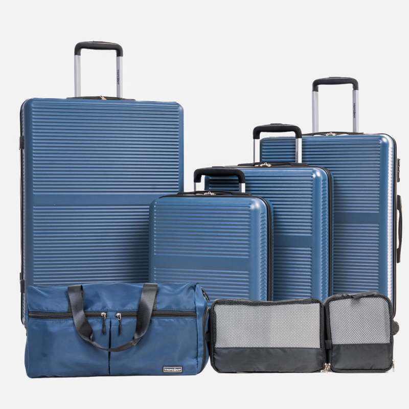 Tripcomp 7-Piece Hardside Luggage Set with TSA Lock Lightweight ABS Suitcase (16/20/24/28 Inch) with 360° Silent Spinner Wheels, Duffel Bag and 2 Packing Cubes (Blue)