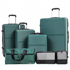 Tripcomp 7-teiliges Hartschalen-Gepäckset mit TSA-Schloss, leichter ABS-Koffer (16/20/24/28 Zoll) mit 360°-Silent-Spinner-Rollen, Seesack und 2 Packwürfeln (Grün)