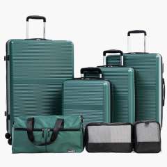 Tripcomp 7-teiliges Hartschalen-Gepäckset mit TSA-Schloss, leichter ABS-Koffer (16/20/24/28 Zoll) mit 360°-Silent-Spinner-Rollen, Seesack und 2 Packwürfeln (Grün)