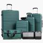 Tripcomp 7-Piece Hardside Luggage Set with TSA Lock Lightweight ABS Suitcase (16/20/24/28 Inch) with 360° Silent Spinner Wheels, Duffel Bag and 2 Packing Cubes (Green)
