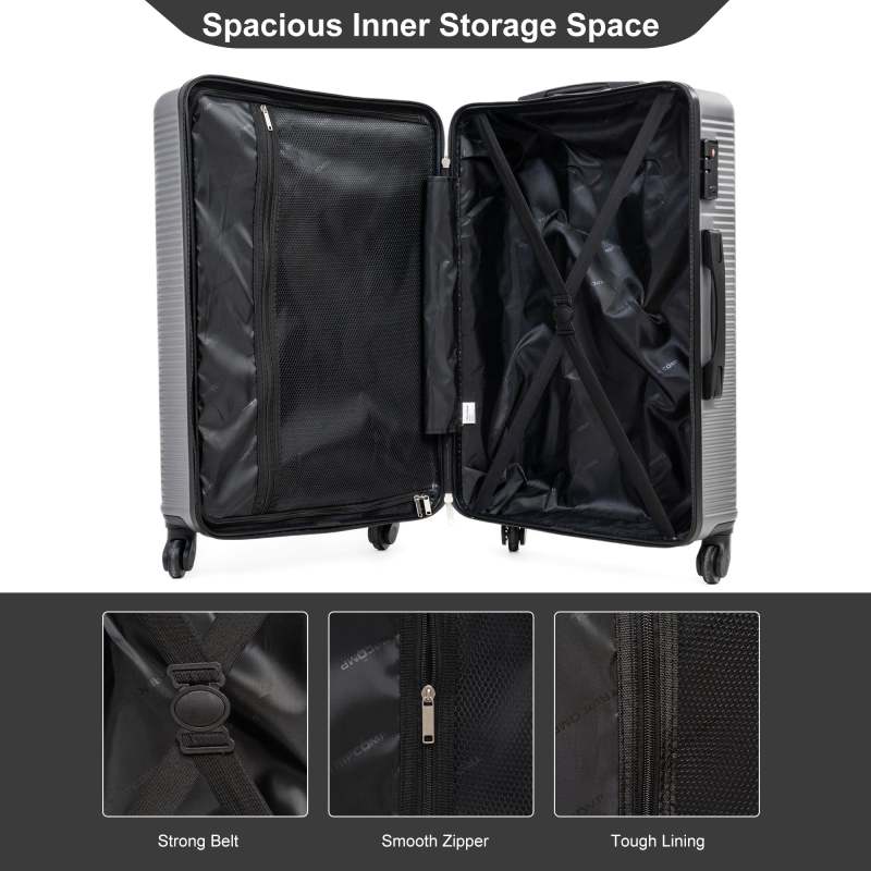 Tripcomp 7-teiliges Hartschalen-Gepäckset mit TSA-Schloss, leichter ABS-Koffer (16/20/24/28 Zoll) mit 360°-Silent-Spinner-Rollen, Seesack und 2 Packwürfeln (Grau)