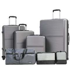 Tripcomp 7-Piece Hardside Luggage Set with TSA Lock Lightweight ABS Suitcase (16/20/24/28 Inch) with 360° Silent Spinner Wheels, Duffel Bag and 2 Packing Cubes (Grey)