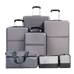 Tripcomp 7-Piece Hardside Luggage Set with TSA Lock Lightweight ABS Suitcase (16/20/24/28 Inch) with 360° Silent Spinner Wheels, Duffel Bag and 2 Packing Cubes (Grey)