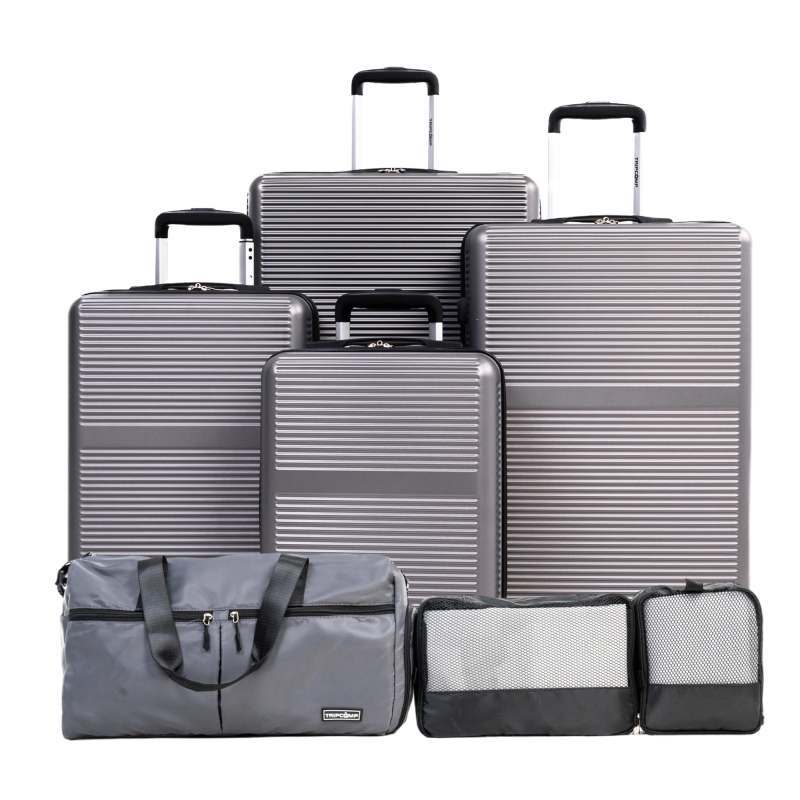 Tripcomp 7-Piece Hardside Luggage Set with TSA Lock Lightweight ABS Suitcase (16/20/24/28 Inch) with 360° Silent Spinner Wheels, Duffel Bag and 2 Packing Cubes (Grey)