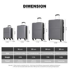 Tripcomp 7-Piece Hardside Luggage Set with TSA Lock Lightweight ABS Suitcase (16/20/24/28 Inch) with 360° Silent Spinner Wheels, Duffel Bag and 2 Packing Cubes (Grey)