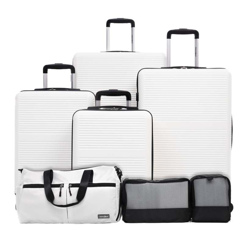 Tripcomp 7-Piece Hardside Luggage Set with TSA Lock Lightweight ABS Suitcase (16/20/24/28 Inch) with 360° Silent Spinner Wheels, Duffel Bag and 2 Packing Cubes (White)