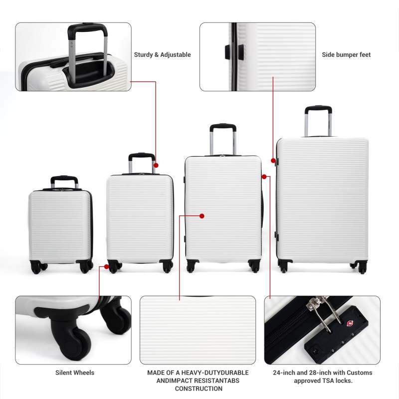 Tripcomp 7-Piece Hardside Luggage Set with TSA Lock Lightweight ABS Suitcase (16/20/24/28 Inch) with 360° Silent Spinner Wheels, Duffel Bag and 2 Packing Cubes (White)