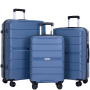 Maleta rígida con ruedas giratorias, juegos de equipaje de PP, maleta ligera y duradera con cerradura TSA, juego de 3 piezas (20/24/28), azul polvoriento