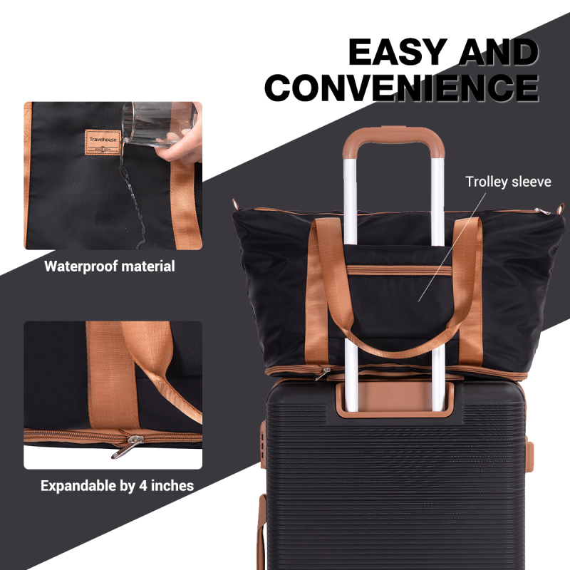 Carry on Luggage Set 3 Piece hardshell TSA Lock Spinner Wheels Suitcase with Travel Bag and Neck Pillow.(Black)