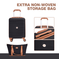 Carry on Luggage Set 3 Piece hardshell TSA Lock Spinner Wheels Suitcase with Travel Bag and Neck Pillow.(Black)