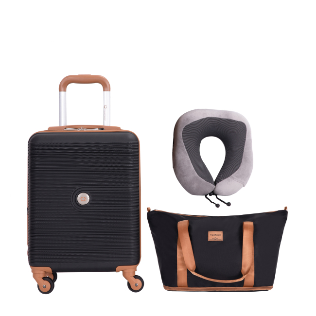 Carry on Luggage Set 3 Piece hardshell TSA Lock Spinner Wheels Suitcase with Travel Bag and Neck Pillow.(Black)