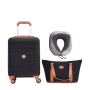 Carry on Luggage Set 3 Piece hardshell TSA Lock Spinner Wheels Suitcase with Travel Bag and Neck Pillow.(Black)