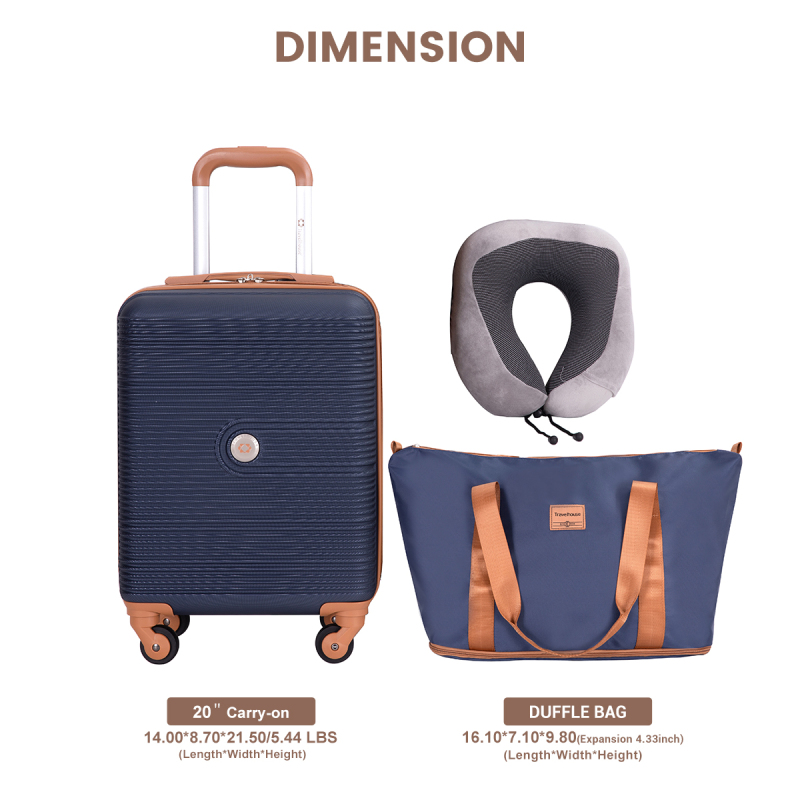 Carry on Luggage Set 3 Piece hardshell TSA Lock Spinner Wheels Suitcase with Travel Bag and Neck Pillow.(Blue)