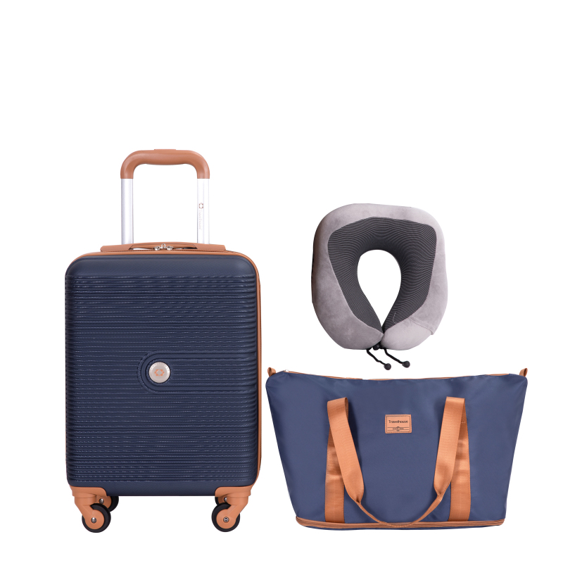 Carry on Luggage Set 3 Piece hardshell TSA Lock Spinner Wheels Suitcase with Travel Bag and Neck Pillow.(Blue)