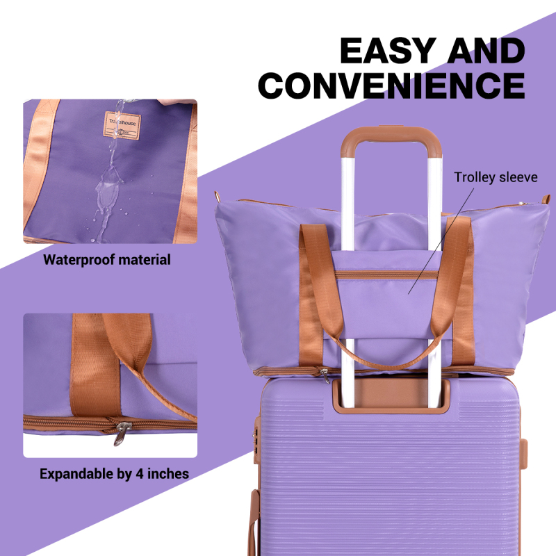 Carry on Luggage Set 3 Piece hardshell TSA Lock Spinner Wheels Suitcase with Travel Bag and Neck Pillow.(Purple)