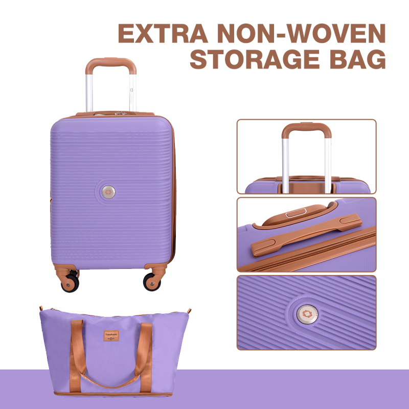 Carry on Luggage Set 3 Piece hardshell TSA Lock Spinner Wheels Suitcase with Travel Bag and Neck Pillow.(Purple)