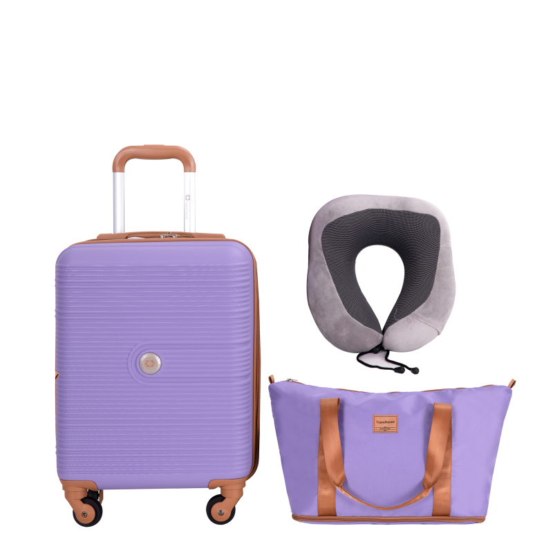 Carry on Luggage Set 3 Piece hardshell TSA Lock Spinner Wheels Suitcase with Travel Bag and Neck Pillow.(Purple)