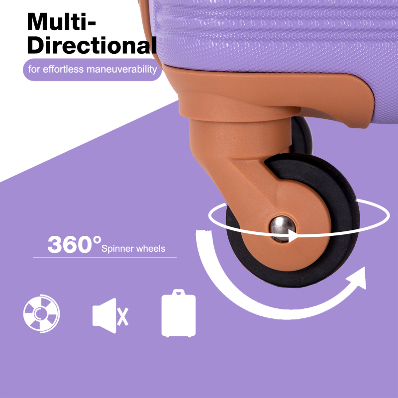 Carry on Luggage Set 3 Piece hardshell TSA Lock Spinner Wheels Suitcase with Travel Bag and Neck Pillow.(Purple)