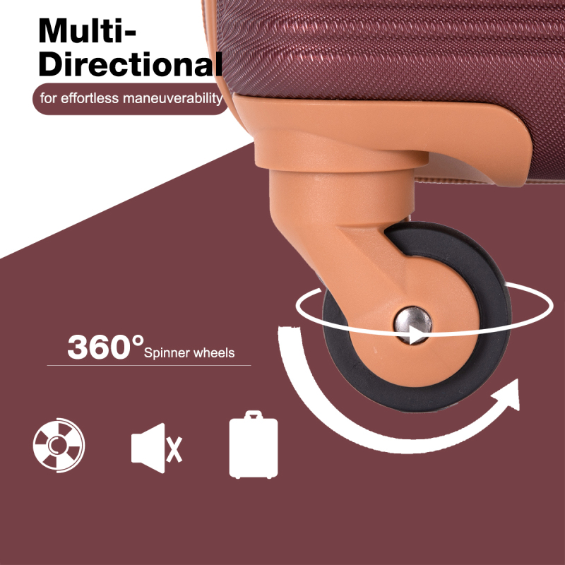 Carry on Luggage Set 3 Piece hardshell TSA Lock Spinner Wheels Suitcase with Travel Bag and Neck Pillow.(Wine Red)