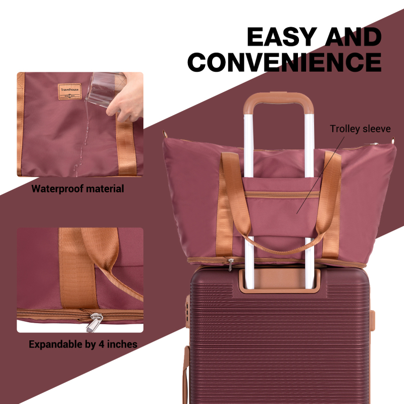 Carry on Luggage Set 3 Piece hardshell TSA Lock Spinner Wheels Suitcase with Travel Bag and Neck Pillow.(Wine Red)
