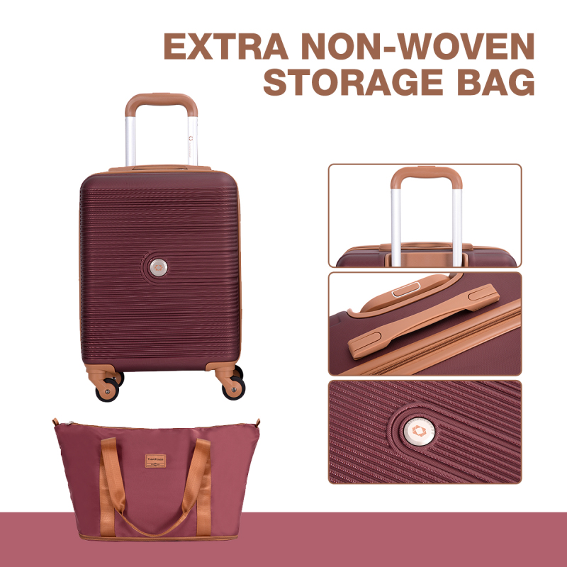 Carry on Luggage Set 3 Piece hardshell TSA Lock Spinner Wheels Suitcase with Travel Bag and Neck Pillow.(Wine Red)