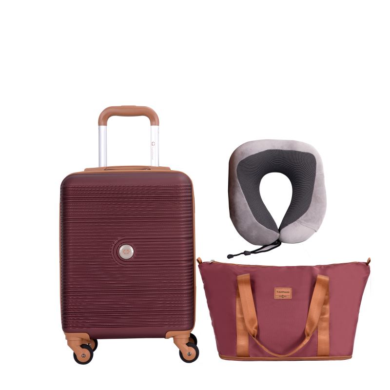 Carry on Luggage Set 3 Piece hardshell TSA Lock Spinner Wheels Suitcase with Travel Bag and Neck Pillow.(Wine Red)